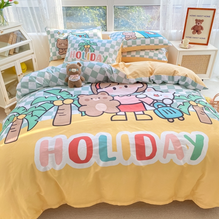 91家纺网 家纺一手货源 找家纺 星期八 2022新款二次元水洗棉四件套 小女孩