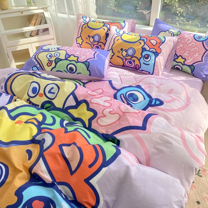 91家纺网 家纺一手货源 找家纺 星期八 2022新款二次元水洗棉四件套 小熊