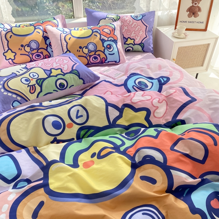 91家纺网 家纺一手货源 找家纺 星期八 2022新款二次元水洗棉四件套 小熊