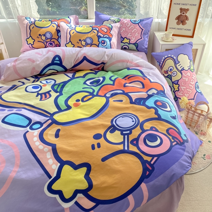 91家纺网 家纺一手货源 找家纺 星期八 2022新款二次元水洗棉四件套 小熊