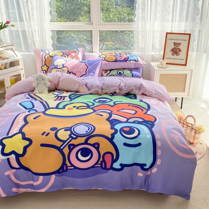 91家纺网 家纺一手货源 找家纺 星期八 2022新款二次元水洗棉四件套 小熊