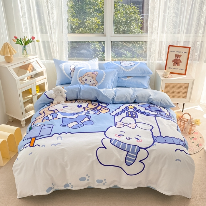 91家纺网 家纺一手货源 找家纺 星期八 2022新款二次元水洗棉四件套 雪屋女孩