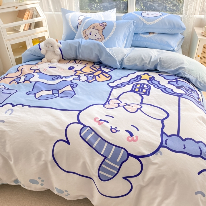 91家纺网 家纺一手货源 找家纺 星期八 2022新款二次元水洗棉四件套 雪屋女孩