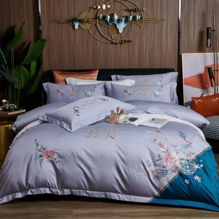 91家纺网 家纺一手货源 找家纺 （总）优姿 2022新款100支长绒棉绣花四件套—花叶倾城