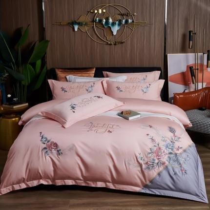 91家纺网 家纺一手货源 找家纺 （总）优姿 2022新款100支长绒棉绣花四件套—花叶倾城