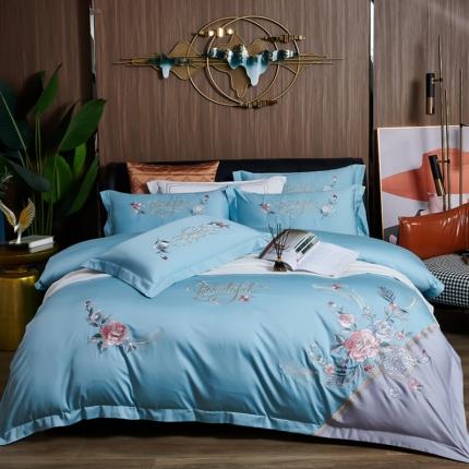 91家纺网 家纺一手货源 找家纺 （总）优姿 2022新款100支长绒棉绣花四件套—花叶倾城