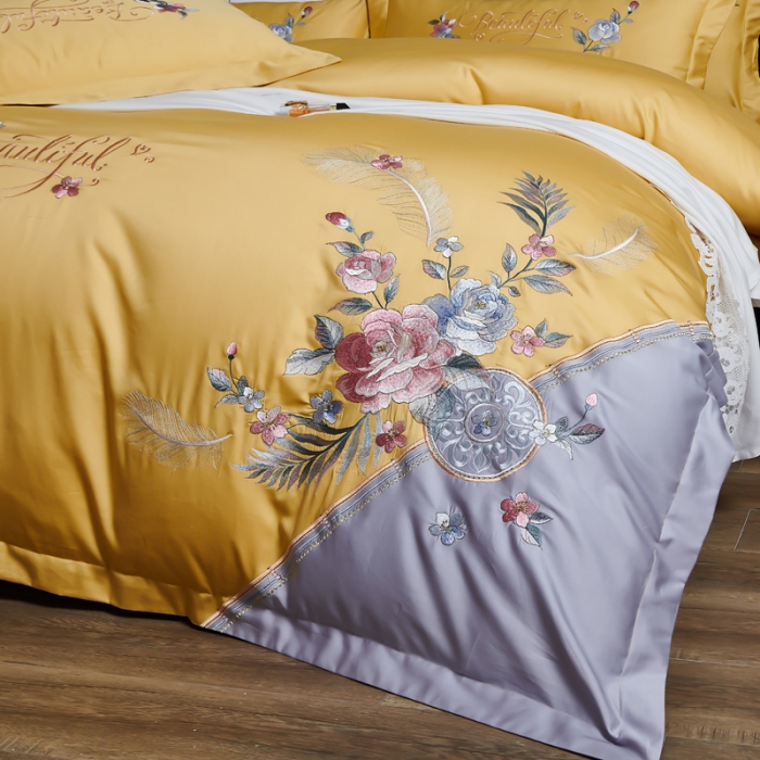 91家纺网 家纺一手货源 找家纺 （总）优姿 2022新款100支长绒棉绣花四件套—花叶倾城