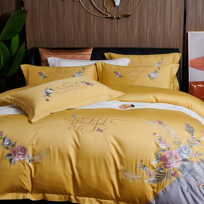 91家纺网 家纺一手货源 找家纺 （总）优姿 2022新款100支长绒棉绣花四件套—花叶倾城