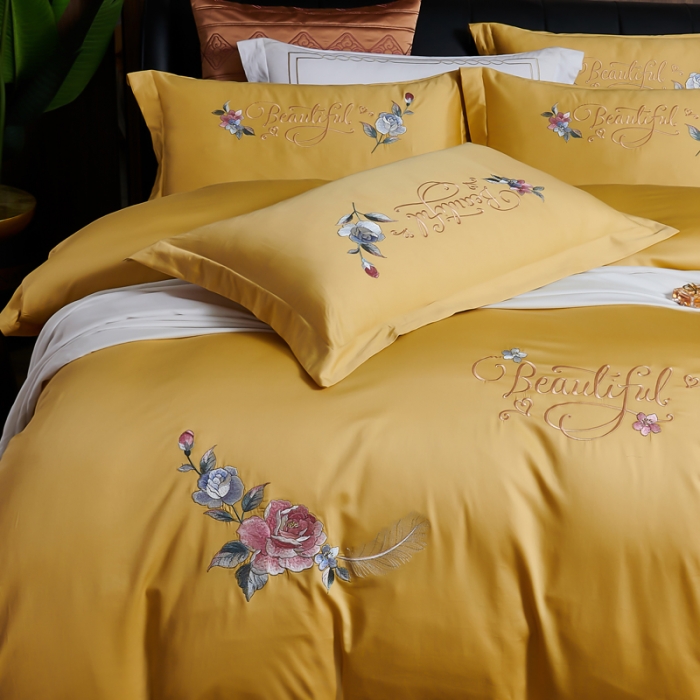 91家纺网 家纺一手货源 找家纺 （总）优姿 2022新款100支长绒棉绣花四件套—花叶倾城