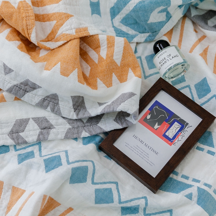 91家纺网 家纺一手货源 找家纺 雯雨 2022新款无印风纱布毛巾被夏被直播 巴洛克黄