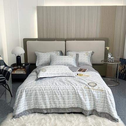 91家纺网 家纺一手货源 找家纺 澳洲羽 2024新款小香风刺绣夏被四件套 千鸟格-高级灰