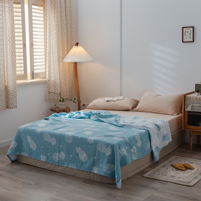 91家纺网 家纺一手货源 找家纺 雯雨 2022新款无印风纱布毛巾被夏被直播 菠萝兰