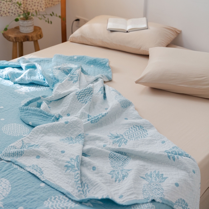 91家纺网 家纺一手货源 找家纺 雯雨 2022新款无印风纱布毛巾被夏被直播 菠萝兰