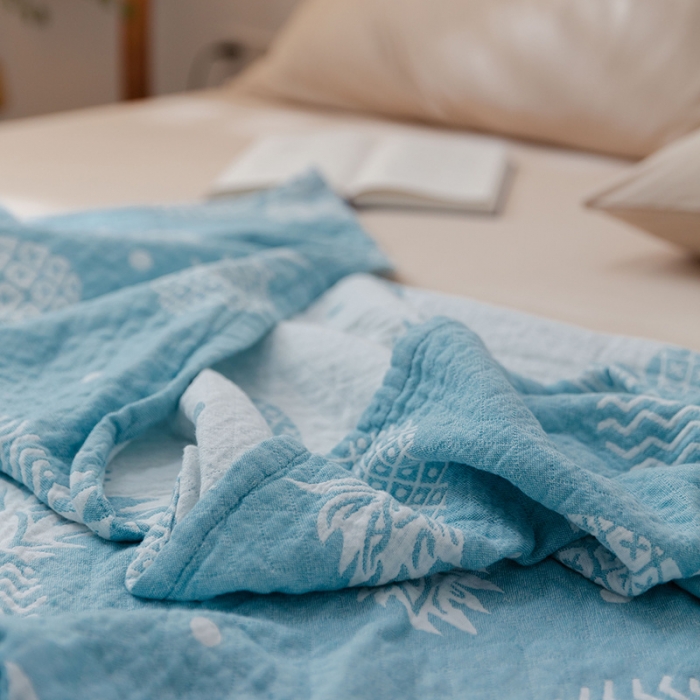 91家纺网 家纺一手货源 找家纺 雯雨 2022新款无印风纱布毛巾被夏被直播 菠萝兰