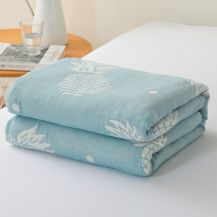 91家纺网 家纺一手货源 找家纺 雯雨 2022新款无印风纱布毛巾被夏被直播 菠萝兰