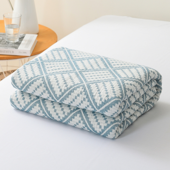 91家纺网 家纺一手货源 找家纺 雯雨 2022新款无印风纱布毛巾被夏被直播方格圆点兰