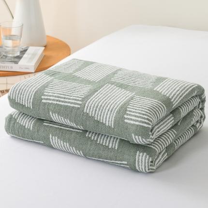 雯雨 2022新款无印风纱布毛巾被夏被直播平行线绿