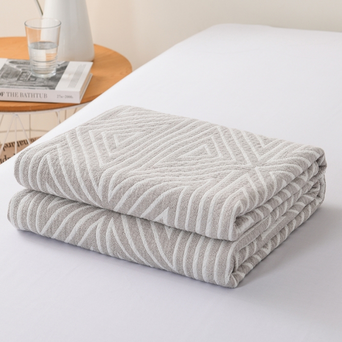 91家纺网 家纺一手货源 找家纺 雯雨 2022新款无印风纱布毛巾被夏被直播 三角灰