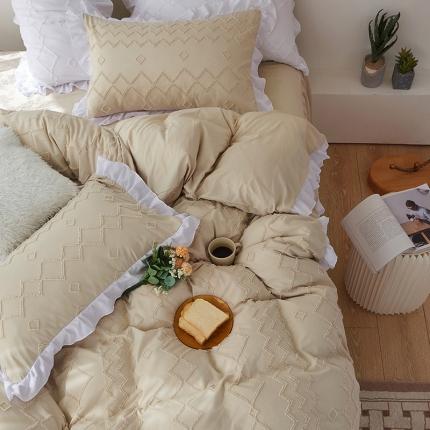 2023春夏爆款韩版立体剪花ins风工艺款四件套 奶茶色