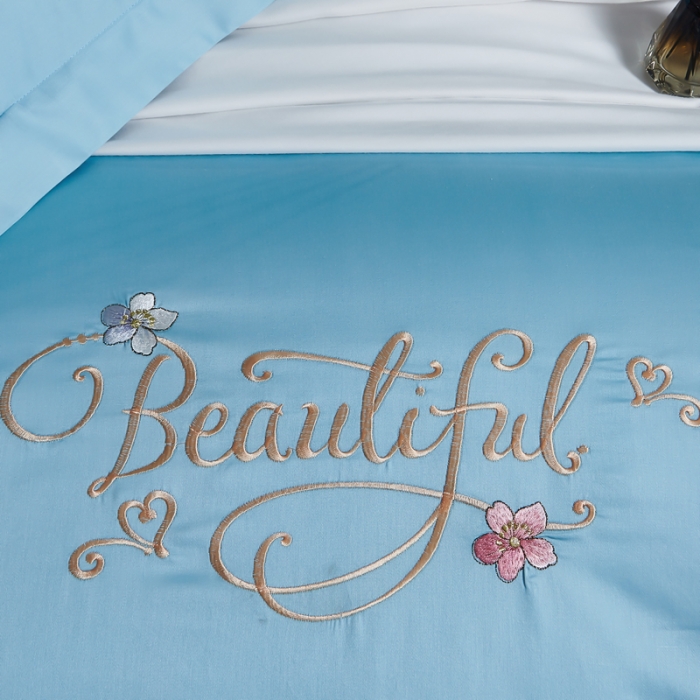 91家纺网 家纺一手货源 找家纺 优姿 2022新款100支长绒棉绣花四件套—花叶倾城-浅蓝