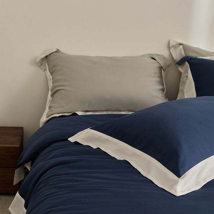 91家纺网 家纺一手货源 找家纺 新款60支天丝拼边款四件套 远峰蓝