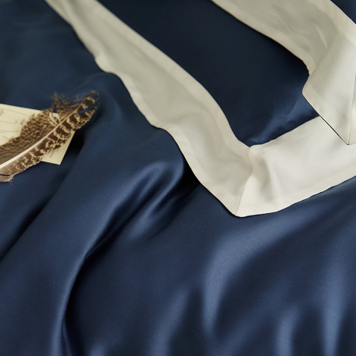 91家纺网 家纺一手货源 找家纺 新款60支天丝拼边款四件套 远峰蓝