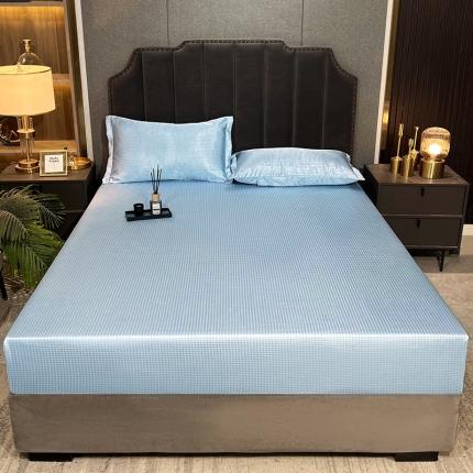 91家纺网 家纺一手货源 找家纺 （总）纤雅 2024千鸟格冰丝提花床笠凉席三件套（松紧款）