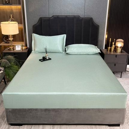 91家纺网 家纺一手货源 找家纺 （总）纤雅 2024千鸟格冰丝提花床笠凉席三件套（松紧款）