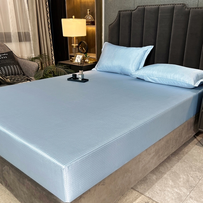 91家纺网 家纺一手货源 找家纺 （总）纤雅 2024千鸟格冰丝提花床笠凉席三件套（松紧款）