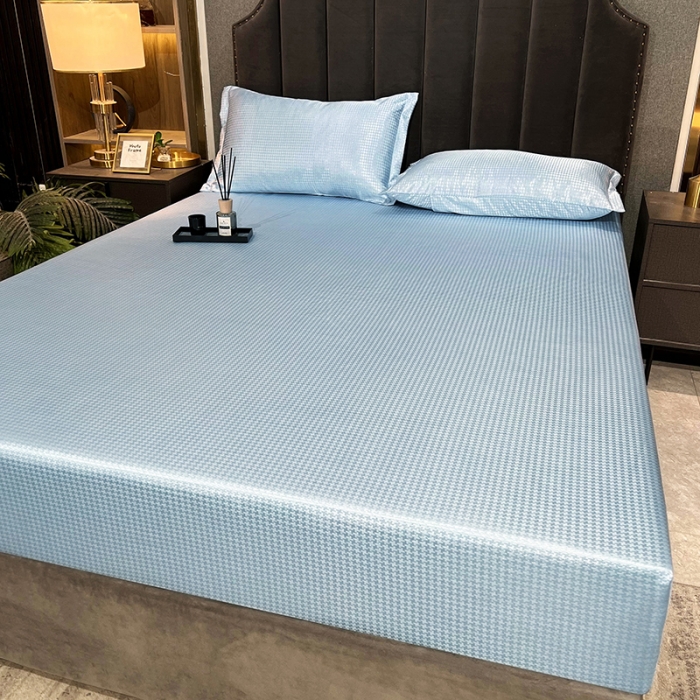 91家纺网 家纺一手货源 找家纺 （总）纤雅 2024千鸟格冰丝提花床笠凉席三件套（松紧款）