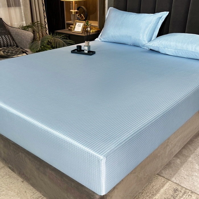 91家纺网 家纺一手货源 找家纺 （总）纤雅 2024千鸟格冰丝提花床笠凉席三件套（松紧款）