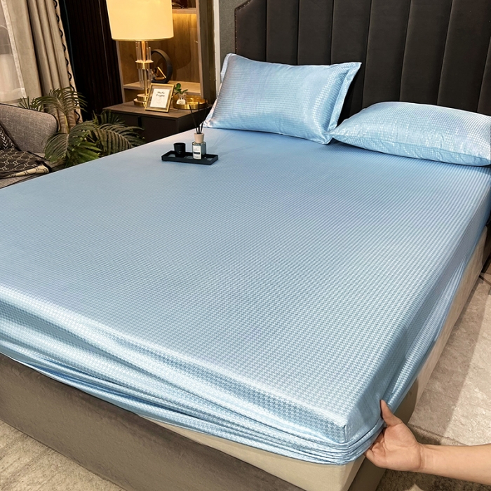 91家纺网 家纺一手货源 找家纺 （总）纤雅 2024千鸟格冰丝提花床笠凉席三件套（松紧款）