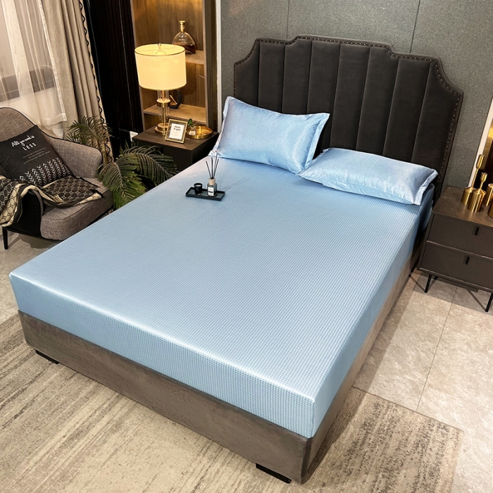 91家纺网 家纺一手货源 找家纺 （总）纤雅 2024千鸟格冰丝提花床笠凉席三件套（松紧款）