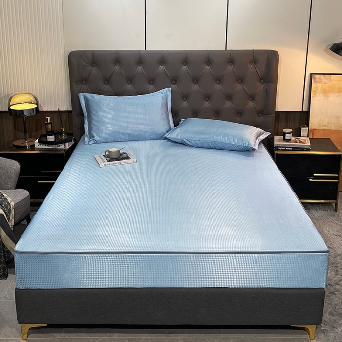 91家纺网 家纺一手货源 找家纺 （总）纤雅 2024新款千鸟格冰丝提花凉席全包床笠