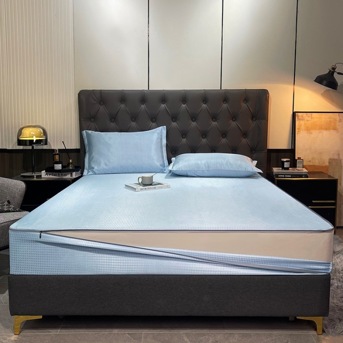 91家纺网 家纺一手货源 找家纺 （总）纤雅 2024新款千鸟格冰丝提花凉席全包床笠