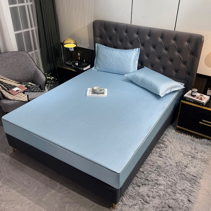 91家纺网 家纺一手货源 找家纺 （总）纤雅 2024新款千鸟格冰丝提花凉席全包床笠