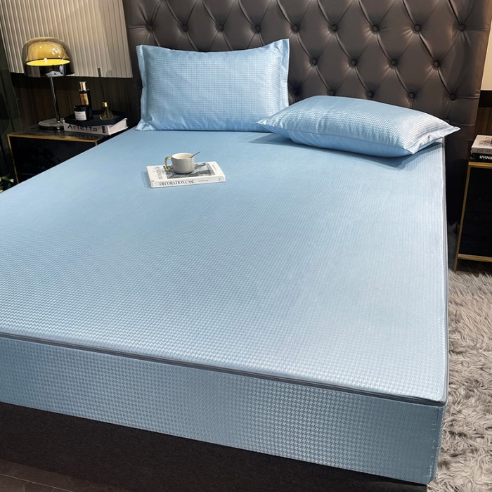 91家纺网 家纺一手货源 找家纺 （总）纤雅 2024新款千鸟格冰丝提花凉席全包床笠