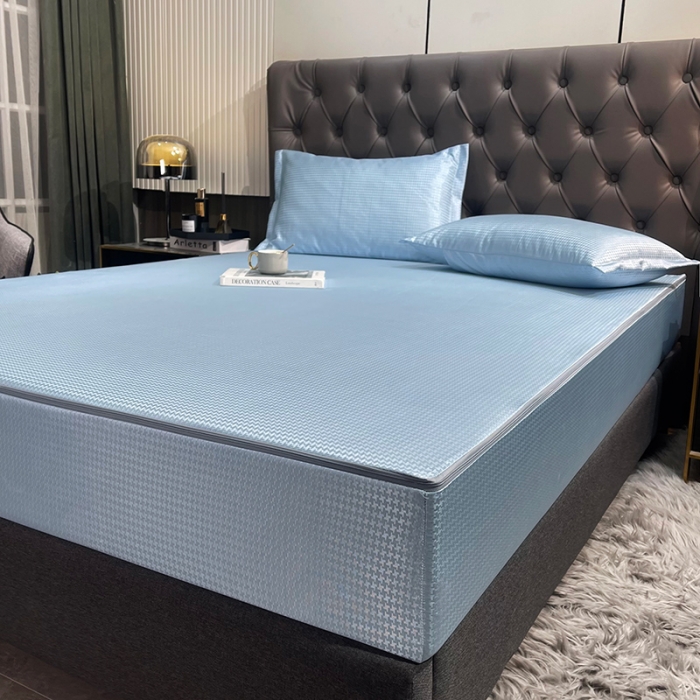 91家纺网 家纺一手货源 找家纺 （总）纤雅 2024新款千鸟格冰丝提花凉席全包床笠