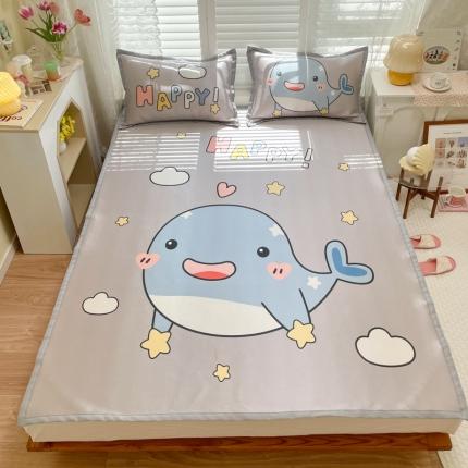 91家纺网 家纺一手货源 找家纺 柒月家居2022大版碳光冰丝凉席 快乐鲸鱼