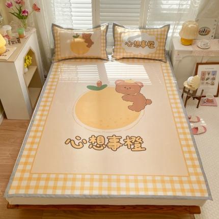 91家纺网 家纺一手货源 找家纺 柒月家居2022大版碳光冰丝凉席 心想事橙