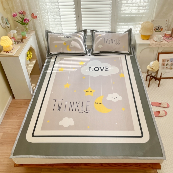 91家纺网 家纺一手货源 找家纺 柒月家居2022大版碳光冰丝凉席 星星晚安