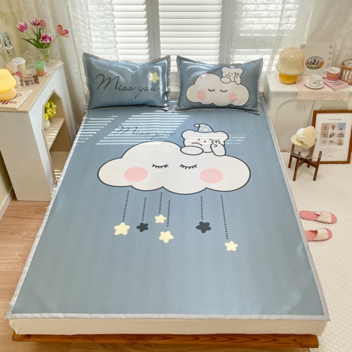 91家纺网 家纺一手货源 找家纺 柒月家居2022大版碳光冰丝凉席 云朵