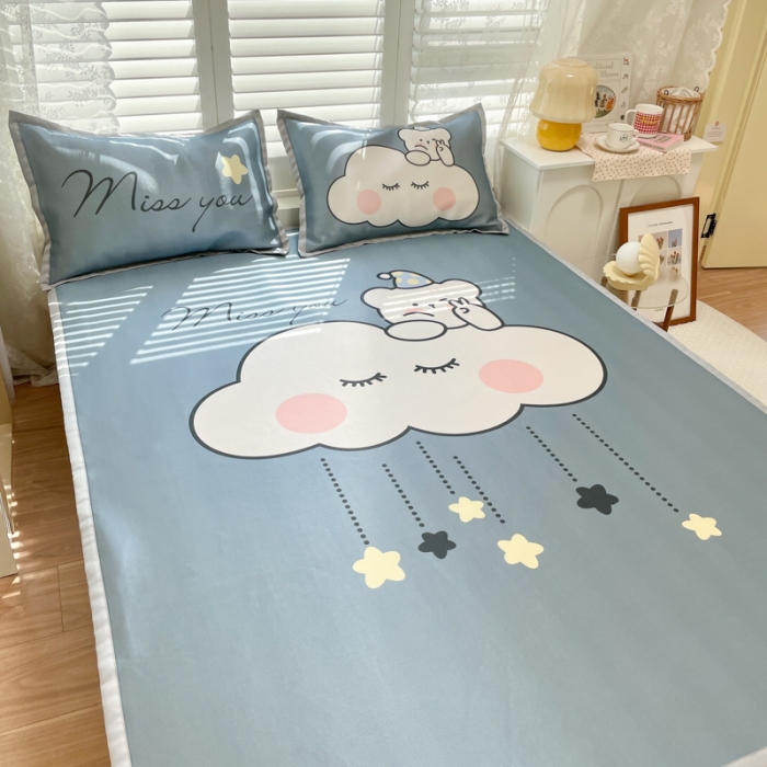 91家纺网 家纺一手货源 找家纺 柒月家居2022大版碳光冰丝凉席 云朵