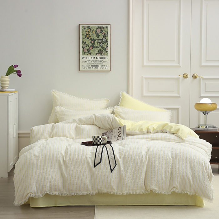 91家纺网 家纺一手货源 找家纺 玛奇朵2022新款全棉立体提花泡泡纱四件套-艾丽系列艾丽-黄