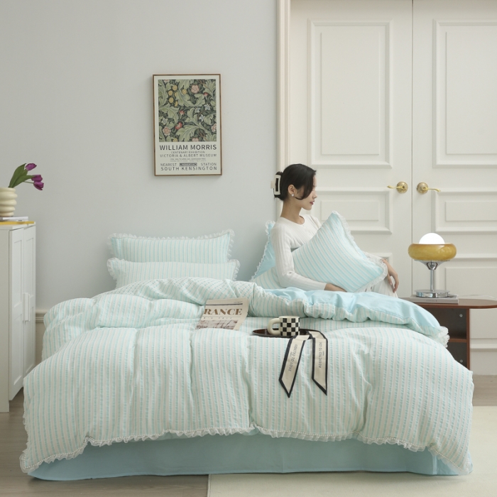 91家纺网 家纺一手货源 找家纺 玛奇朵2022新款全棉立体提花泡泡纱四件套-艾丽系列艾丽-蓝