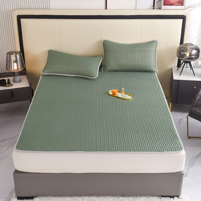 91家纺网 家纺一手货源 找家纺 寐居 2022新款纯色凉感丝乳胶凉席三件套 工装绿