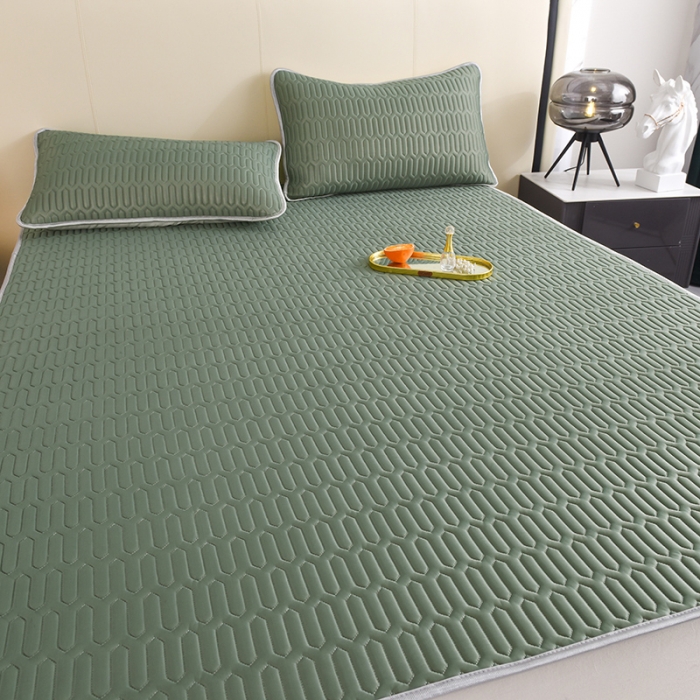 91家纺网 家纺一手货源 找家纺 寐居 2022新款纯色凉感丝乳胶凉席三件套 工装绿