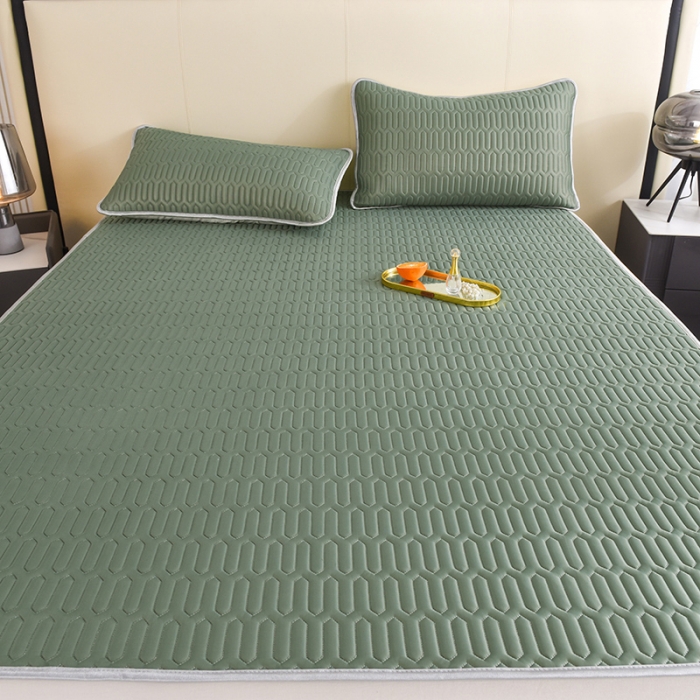 91家纺网 家纺一手货源 找家纺 寐居 2022新款纯色凉感丝乳胶凉席三件套 工装绿