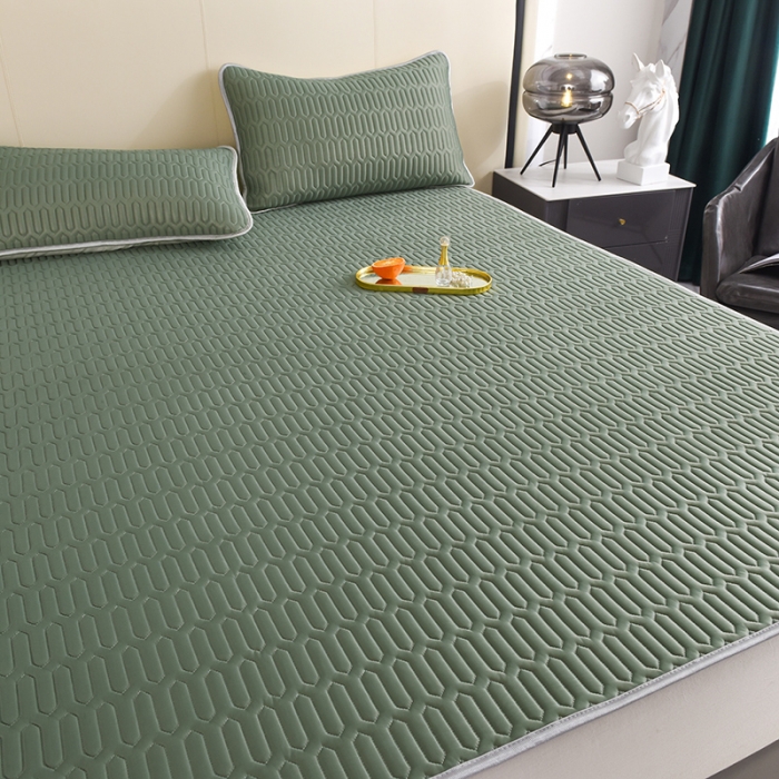 91家纺网 家纺一手货源 找家纺 寐居 2022新款纯色凉感丝乳胶凉席三件套 工装绿