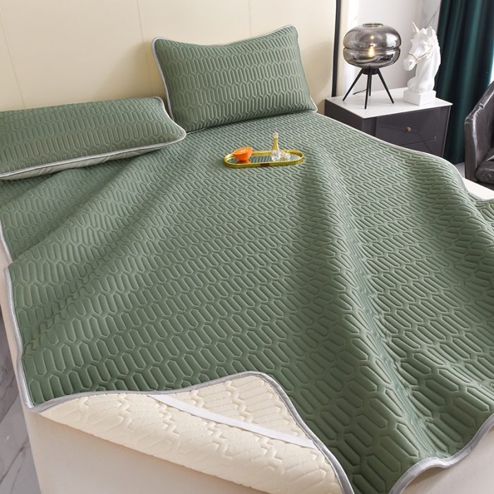 91家纺网 家纺一手货源 找家纺 寐居 2022新款纯色凉感丝乳胶凉席三件套 工装绿
